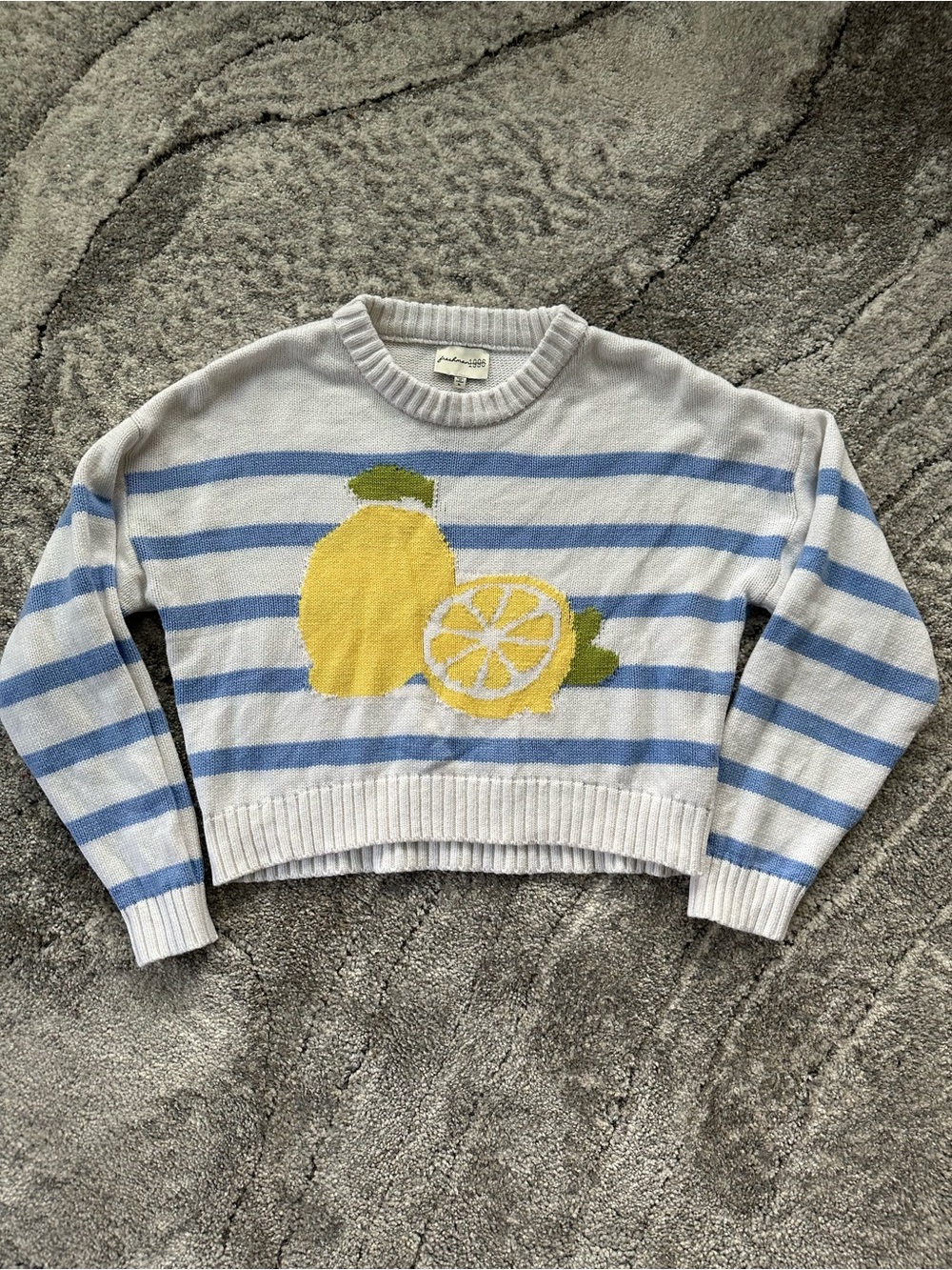 Freshman Striped Lemon Crewneck Sweater - White, Blue & Yellow
